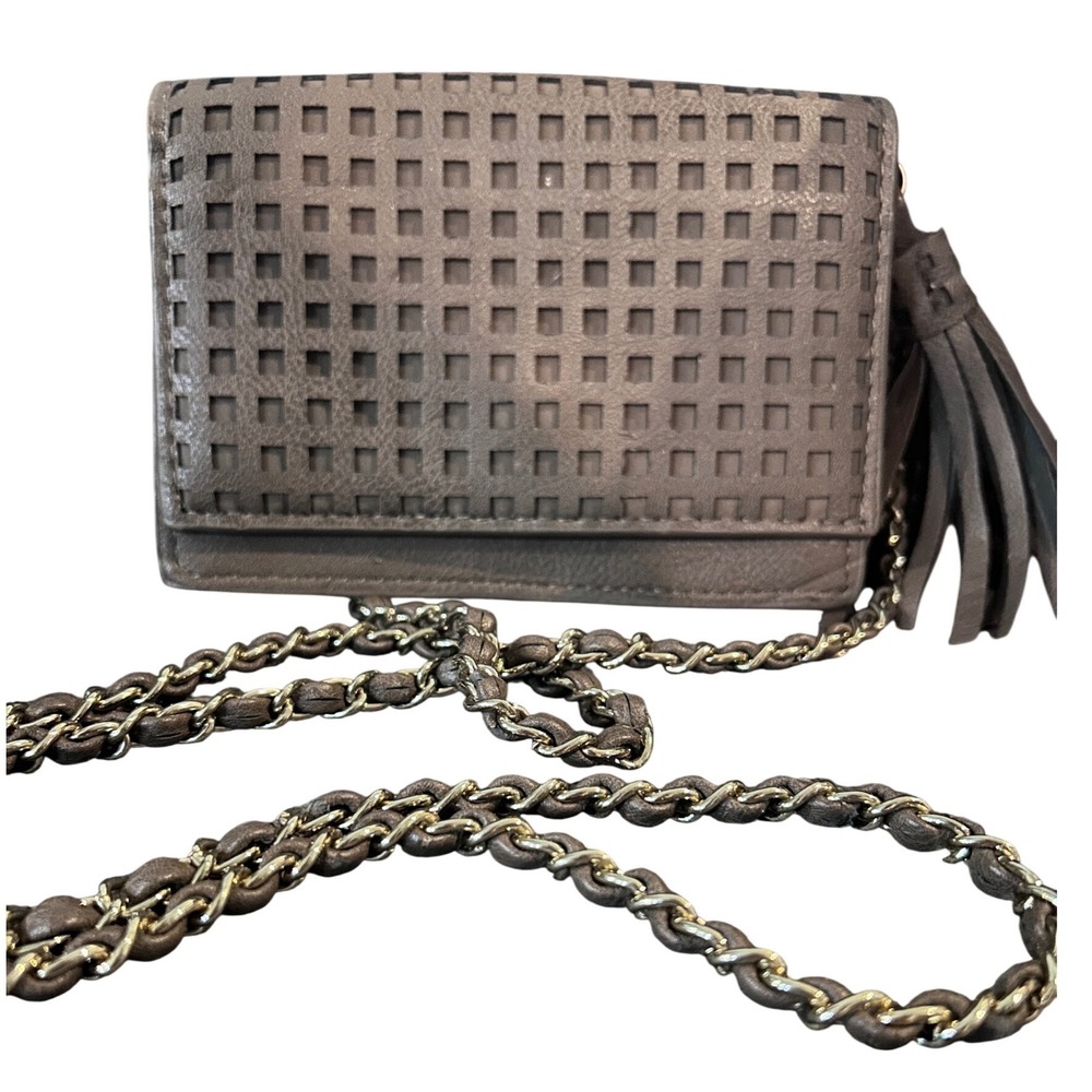 Big Buddha Crossbody Bag Womens Small Taupe Gold Chain Tassel Laser Cut Good